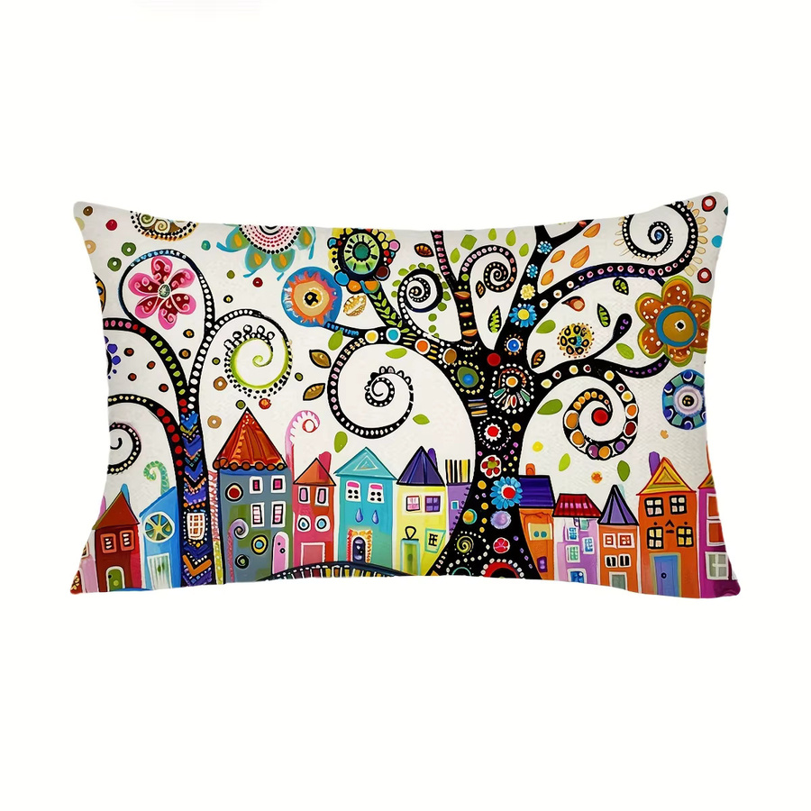 VIKAMA Kissenbezug mit Fun Tree Print in Multicolour für dein Zuhause, Boho Design, B/H: 30 x 30 cm - Bild 2
