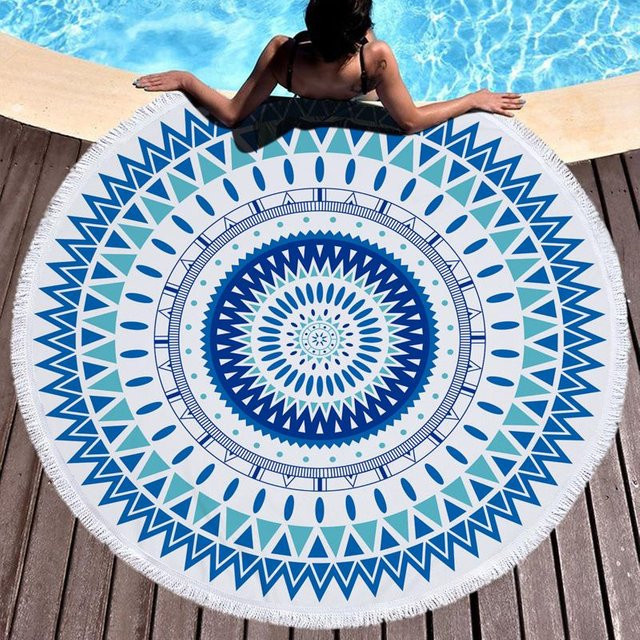 Rundes Strandtuch von JMG Household Supplies in Grün und Blau mit Mandala-Design aus Mikrofaser, Durchmesser: 150 cm - Bild 1