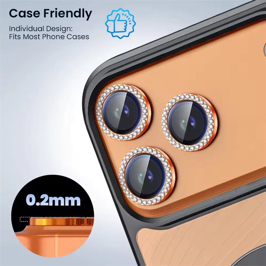 Amour Brave Diamant-Kameraschutz für iPhone 17, 16, 15, 14 Plus, 13, 12, Mini 11, 17 Pro Max und iPhone Air mit glitzerndem Metallring aus gehärtetem Glas in Schwarz und Gold - Bild 3