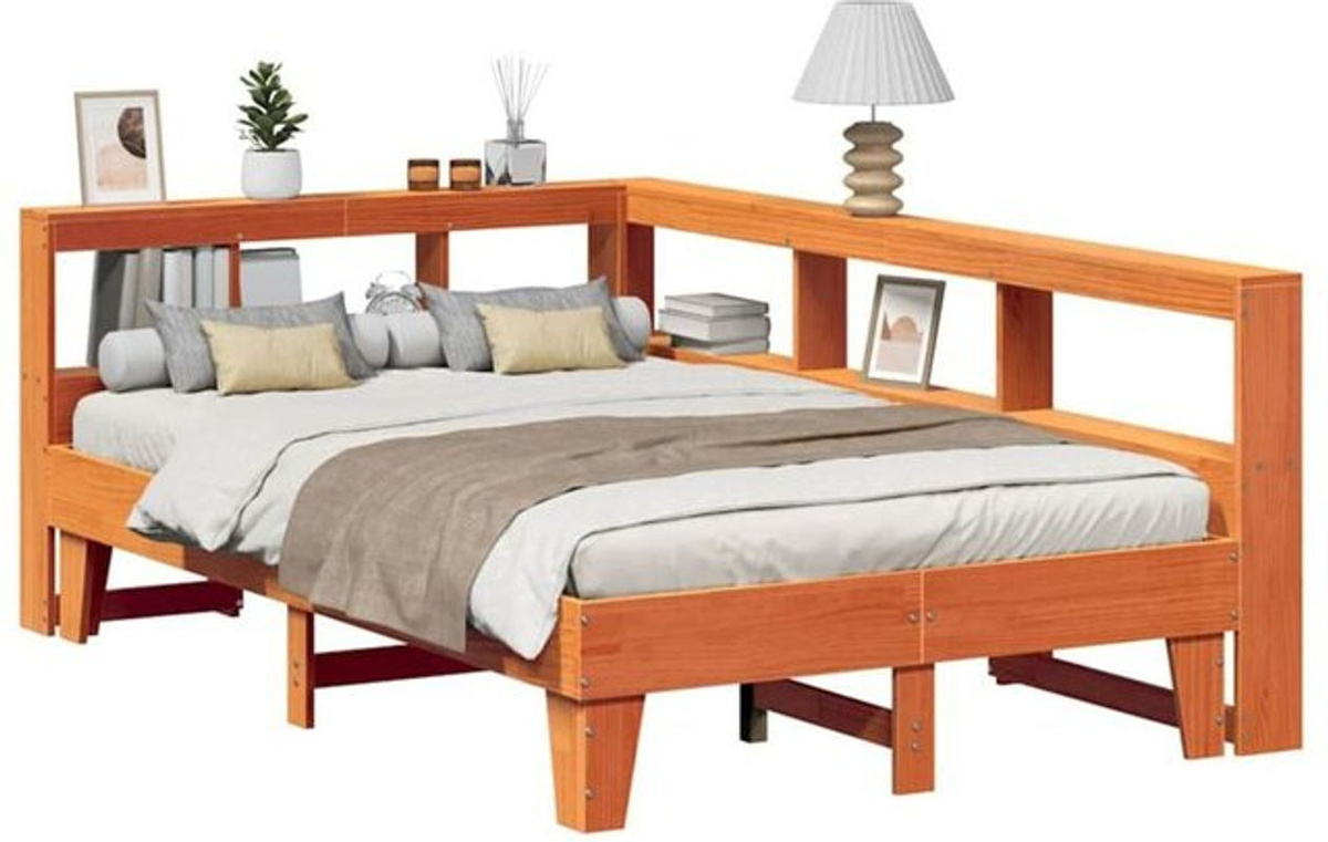 Massivholzbett aus Kiefer mit Regal von Vidaxl in Braun, B/T/H: 135 x 190 x 80 cm - Bild 1