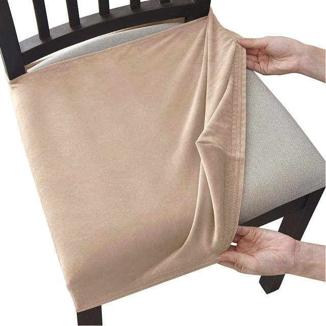 Samt-Stuhlbezug ohne Rückenlehne in Weiß für Esszimmer, Küche und Büro, elastischer Stretch-Sitzbezug aus Polyester und Elasthan - Bild 1