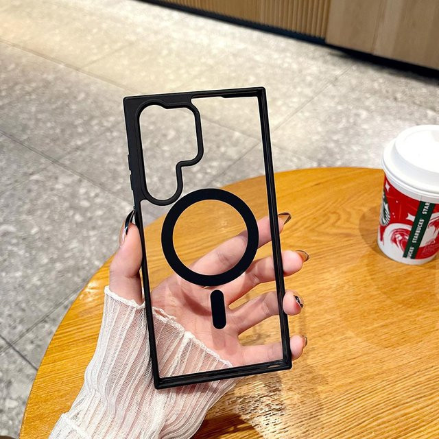 Sansooy Silikon Schutzhülle mit kabelloser MagSafe-Ladung für Samsung Galaxy S24 S23 S22 Ultra Plus in Orange und Transparent - Bild 1