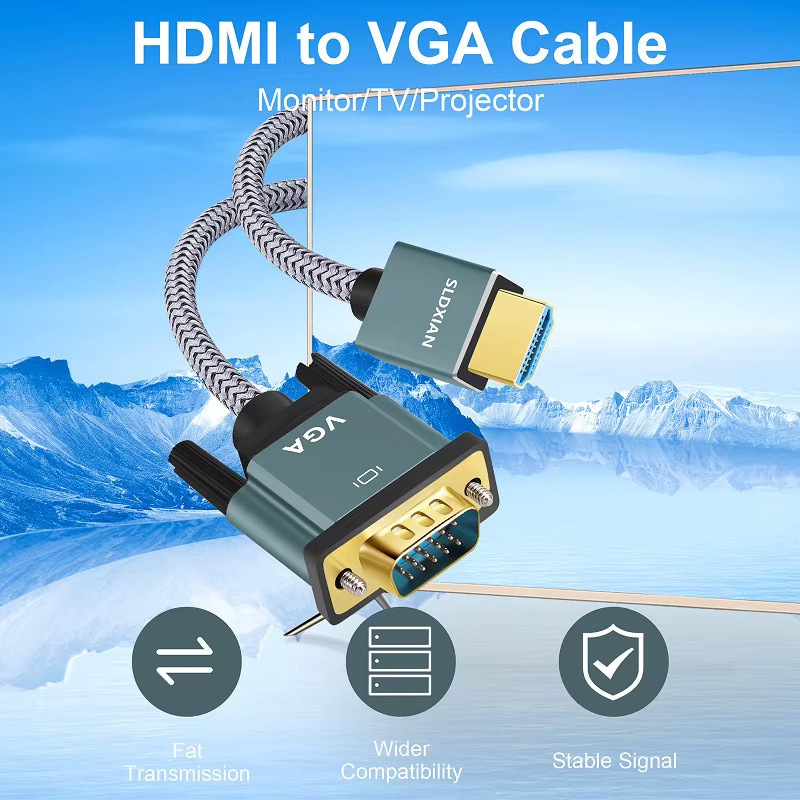 SHULIANCABLE HDMI-zu-VGA-Kabel mit Aluminiumlegierungsgehäuse und Nylonummantelung in Gold für Computer, Laptops und Projektoren - Bild 5