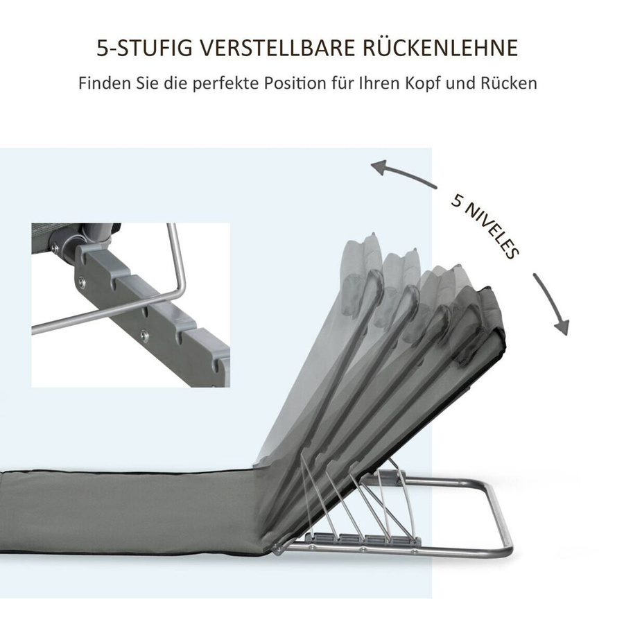 Outsunny Strandliege 2er Set grau aus Textilene und pulverbeschichtetem Stahl mit verstellbarer Rückenlehne, B/H/L: 53 x 35 x 124 cm - Bild 5