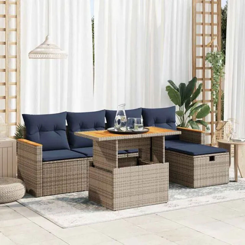 6-teilige Garten-Sofagarnitur aus Polyrattan mit Kissen in Grau von vidaxl - Bild 1
