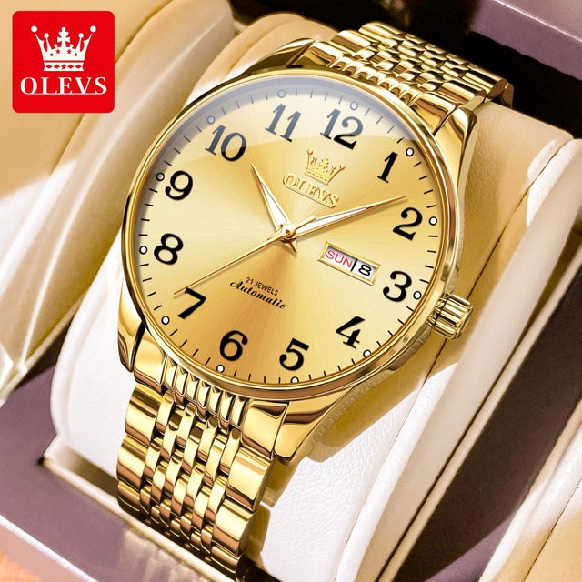 OLEVS Armbanduhr Automatik, Edelstahl, Bicolor, Gold, Herren - Bild 1