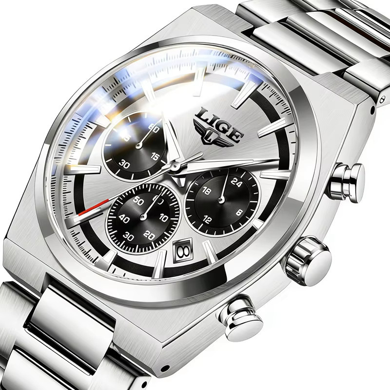 LIGE Chronograph Armbanduhr, Quarz, Edelstahl, Herren - Bild 2
