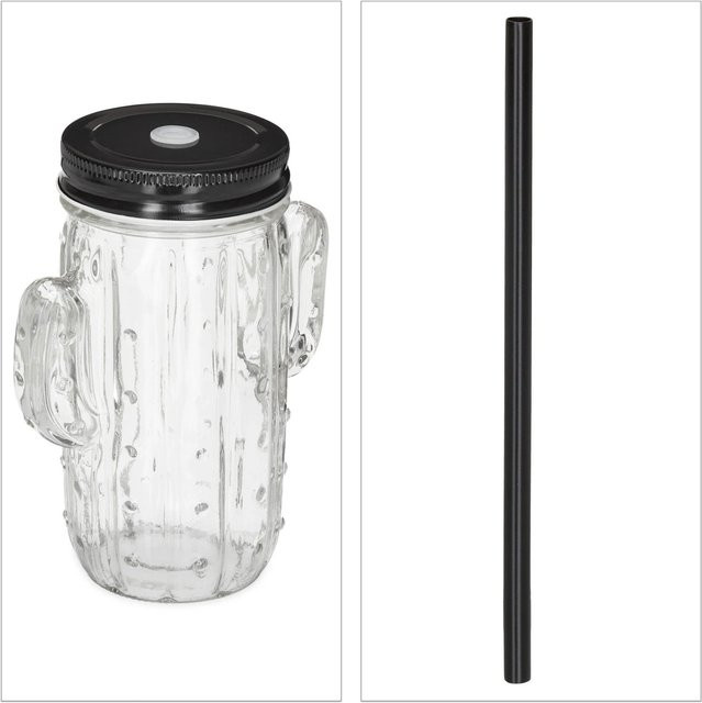 Relaxdays Limonadenbecher aus Glas in Transparent, 8er Set mit Deckel und Strohhalm, Volumen: 300 g - Bild 1
