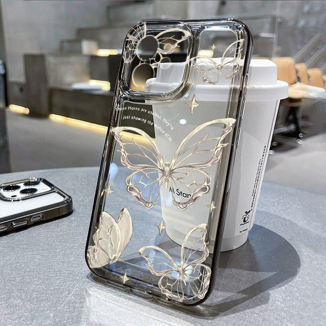 Transparente Handyhülle mit Gold Schmetterling Design aus weichem TPU für Apple iPhone Modelle - Bild 1