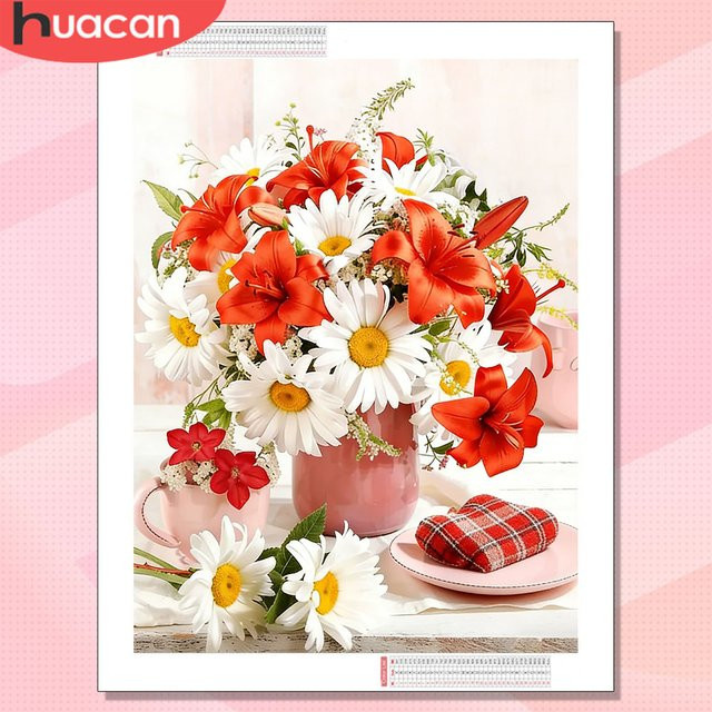 HUACAN Diamond Painting Set Lilien und Gänseblümchen Mosaik-Kunst Wanddekoration in Multicolour mit Rundbohrern B: 30,0 cm, H: 20,0 cm, T: 20,0 cm - Bild 1