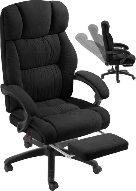 tectake Bürostuhl Jillien in Schwarz mit weichem Velours, ergonomischer Form, verstellbarer Rückenlehne und Kopfstütze, H x B x T: 115 x 64 x 68 cm - Bild 2