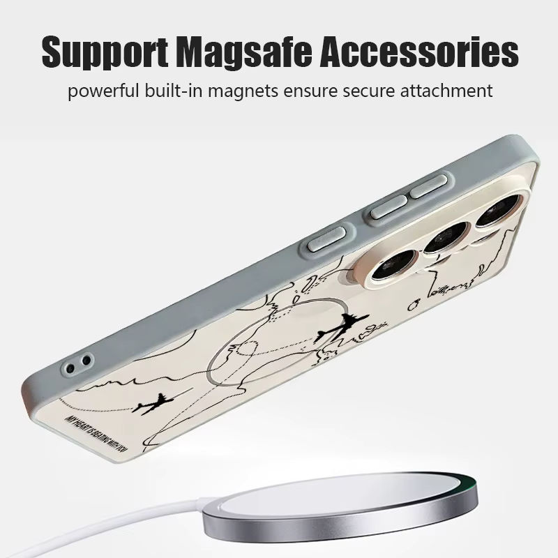 Magnetische Handyhülle MOESOE mit Flugrouten-Muster für Samsung Galaxy S26 S25 S24 S23 S22 Ultra Edge FE A56 A37 A17 A55 A36 A16 A15 in Pink und Mehrfarbig - Bild 4