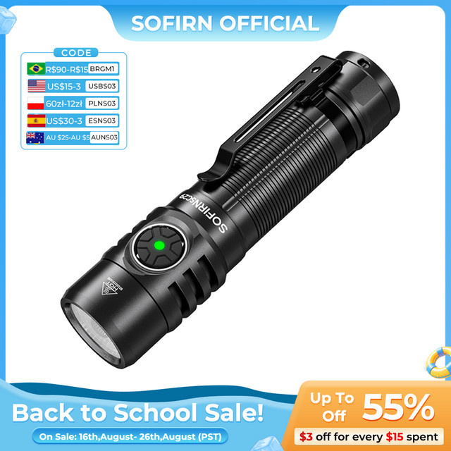 Sofirn SC29 LED Taschenlampe mit 3000 Lumen, wiederaufladbare EDC Laterne in Schwarz, IP68 wasserdicht - Bild 1