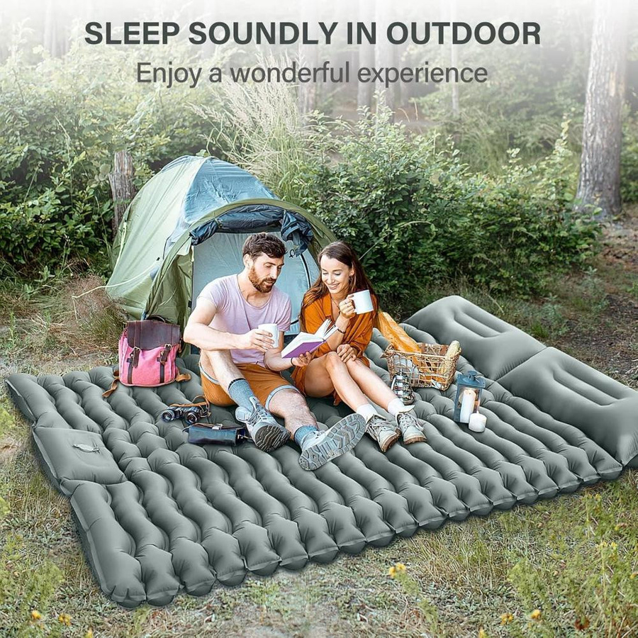 LINGCHEN5 Doppel-Isomatte selbstaufblasend für 2 Personen mit Kissen und Fußpumpe, Grün, B/T/H: 192 x 135 x 9 cm - Bild 8