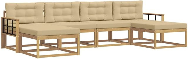 vidaXL Outdoor-Sofagarnitur aus Akazienholz mit Kissen in Weiß und Beige - Bild 1