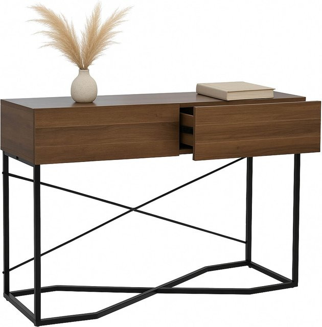 Konsolentisch MCW-P47 Industrial Design mit Schublade aus Melamin, braun, B/T/H: 120 x 40 x 81 cm - Bild 1
