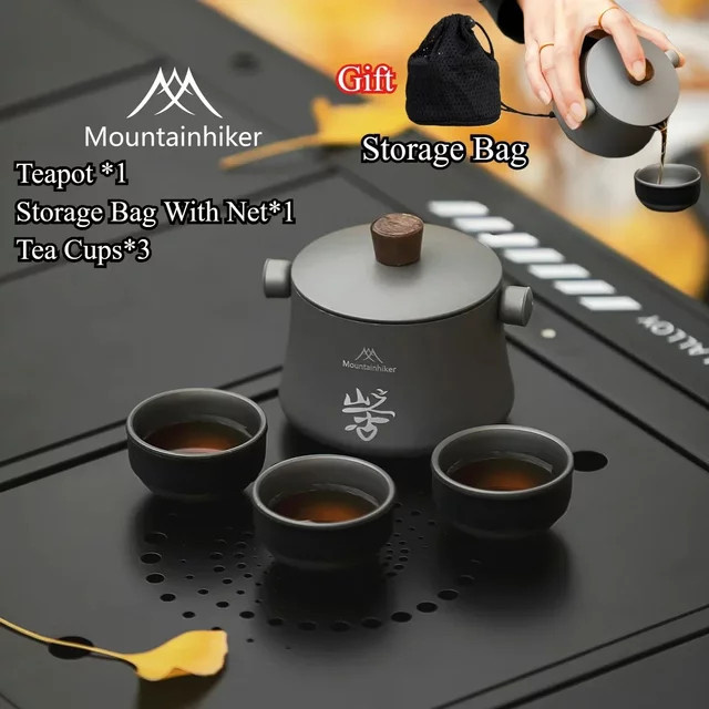 Mountainhiker Upgrade Outdoor Camping Teebrüh-Set in Silber mit 1 Teekanne und 3 Teetassen - Bild 1
