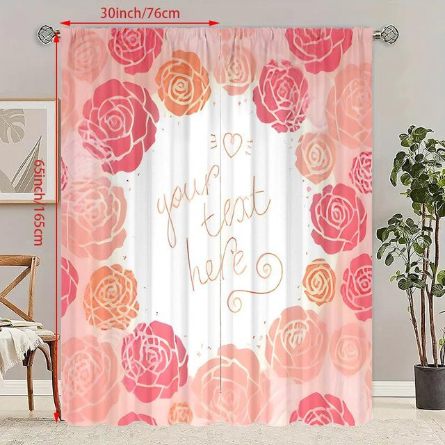 2er-Set Yiran Furniture Vorhang mit Ich liebe dich Aufdruck, Rosa, Polyester, B/H: 76 x 165 cm - Bild 1