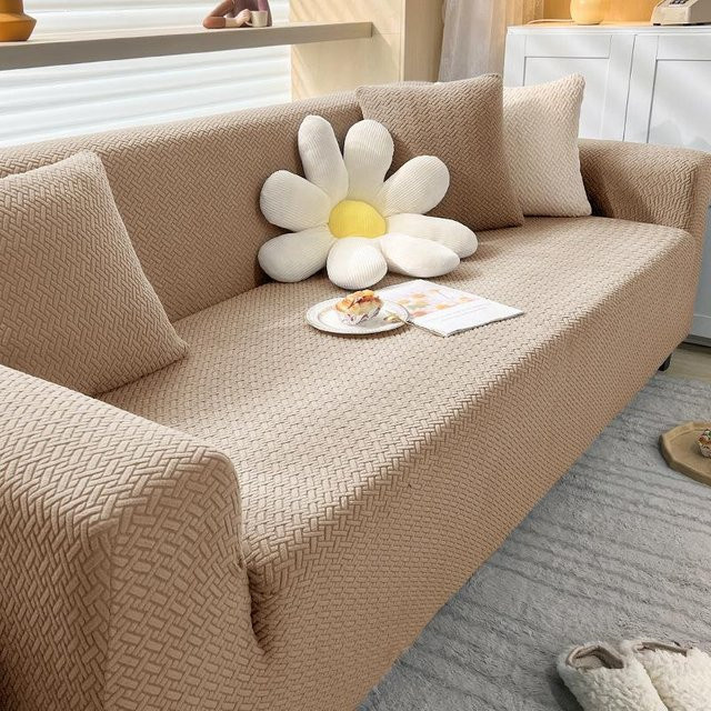 Morse Samt-Sofa-Stretchbezug für 2-Sitzer, elastischer Schonbezug aus Polyester, Farbe: Beige, Breite: 145-185 cm - Bild 1