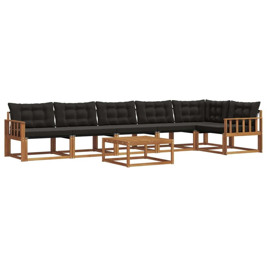 vidaXL Outdoor-Sofagarnitur aus massivem Akazienholz mit Kissen, 7-teilig, Natur und Schwarz - Bild 2