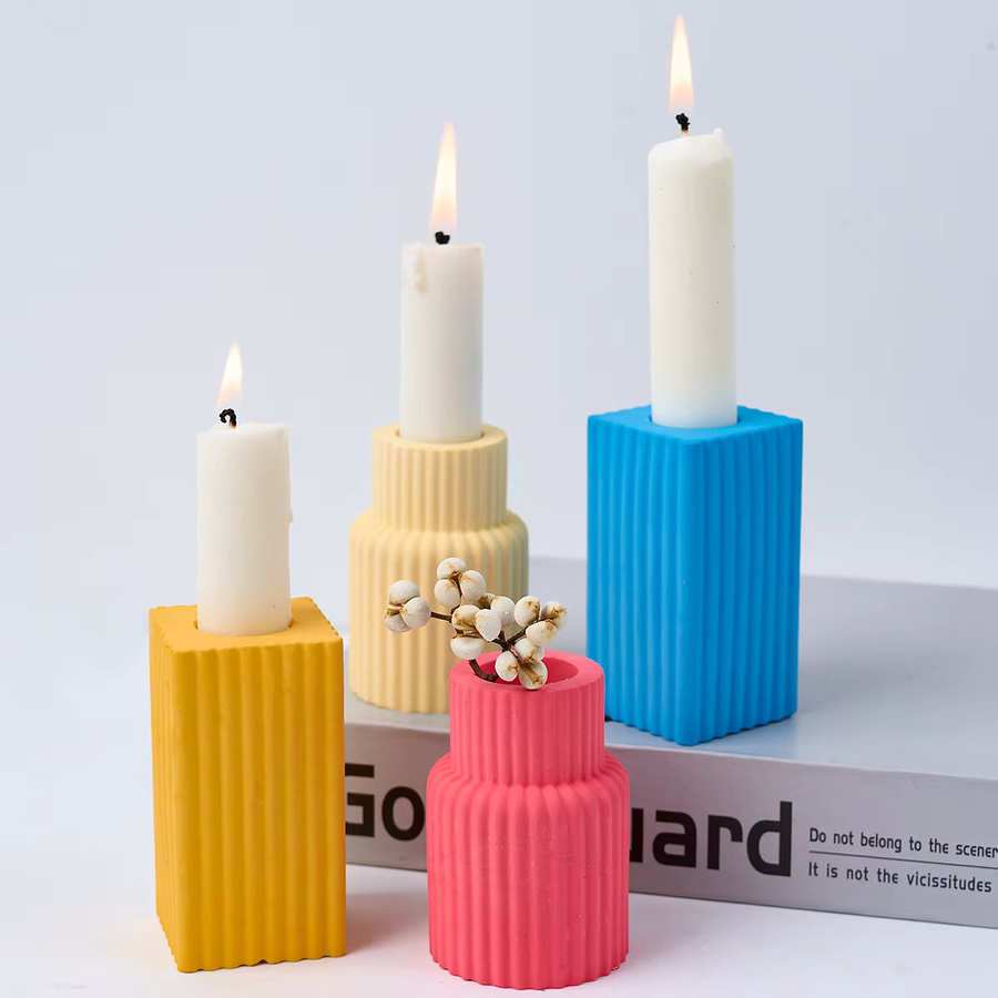 UDOCOOL Silikon Gussform für quadratisch gestreifte runde Kerzenhalter, DIY Handwerk für Gips und Harz, Mehrfarbig - Bild 2