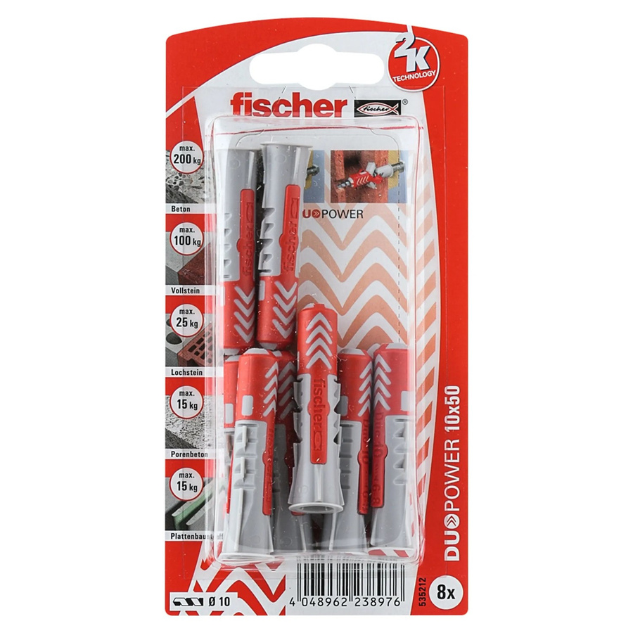 Fischer DuoPower Dübel aus Nylon in Grau und Rot, Durchmesser: 10 mm, Länge: 50 mm, 8 Stück - Bild 2