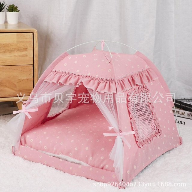 Faltbares Sommer Haustier Zelt von Household supplies MH, atmungsaktive Katzenhütte und Hundehütte mit Blumenmuster in Blau, B/T: 50 x 50 cm - Bild 1