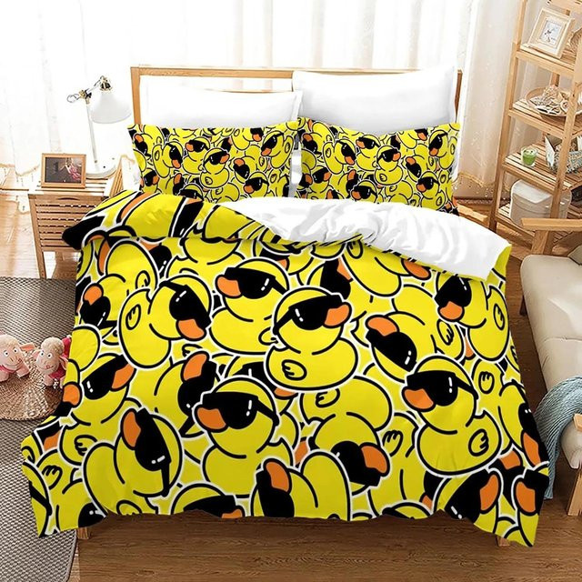 Bettwäsche Set mit 3D Gelbe Ente Motiv von Binchi Outdoor Product, bestehend aus Bettbezug und Kissenbezug, Farbe Gelb, B/H: 264 x 228 cm - Bild 1