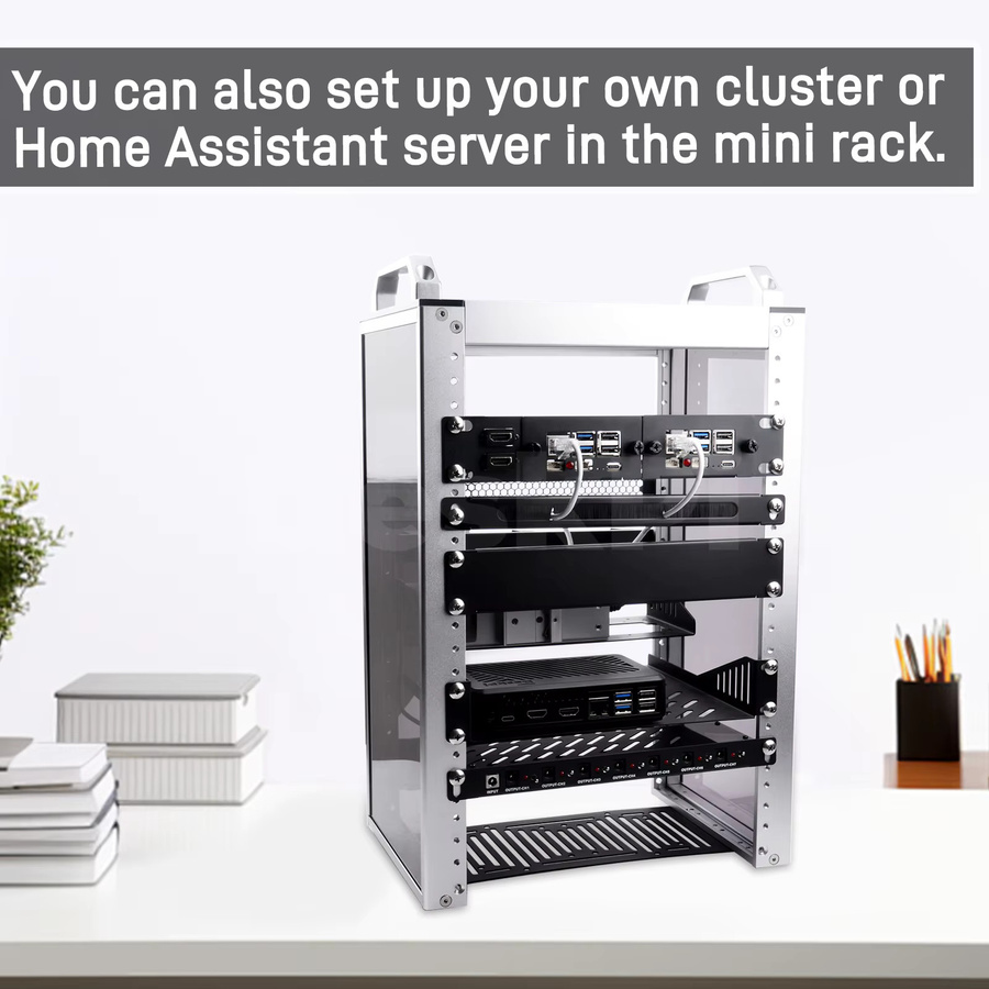 DeskPi Rackmate 10-Zoll 1U Rack-Gehäuse in Schwarz mit 2 PCIE NVME Boards für Raspberry Pi 5 und Unterstützung für M.2 NVMe SSDs - Bild 2
