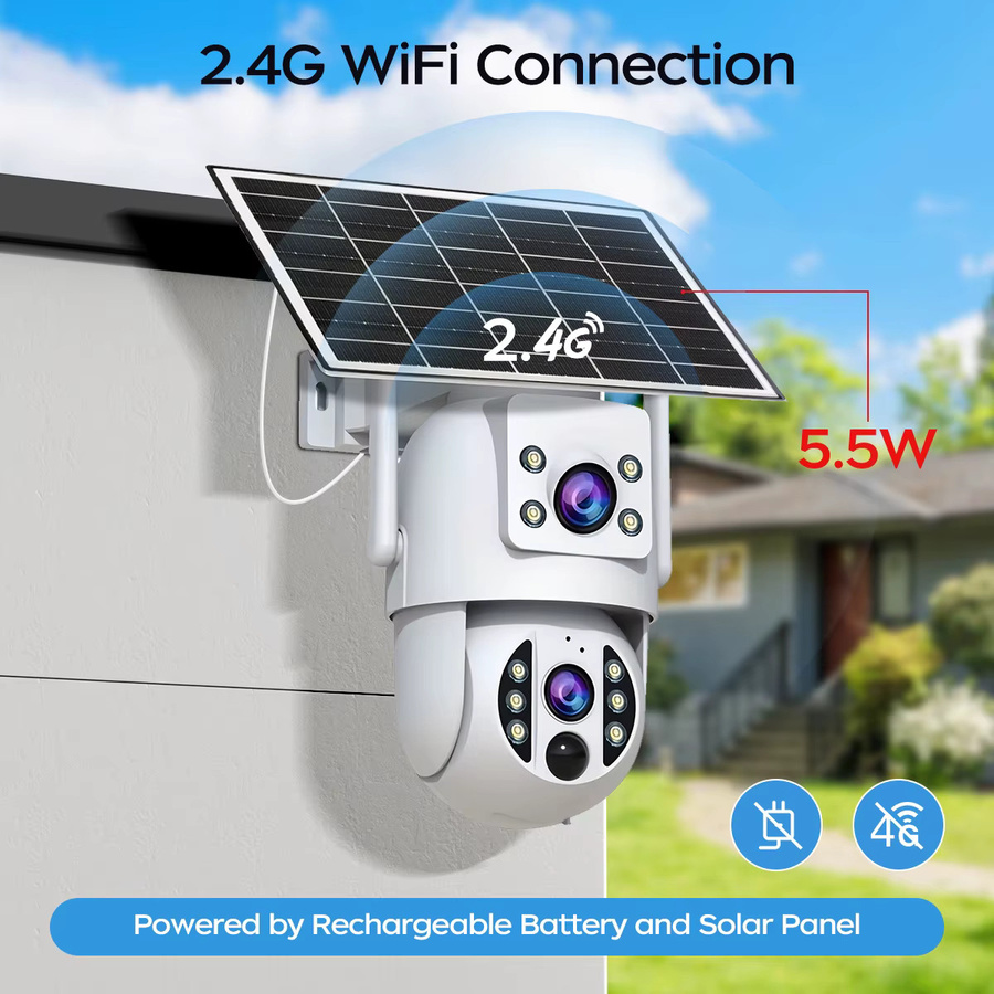 JOOAN 4K 6MP WLAN-Solar-Außenkamera mit Solarpanel, PTZ-IP-Kamera mit Doppellinsen in Weiß - Bild 2