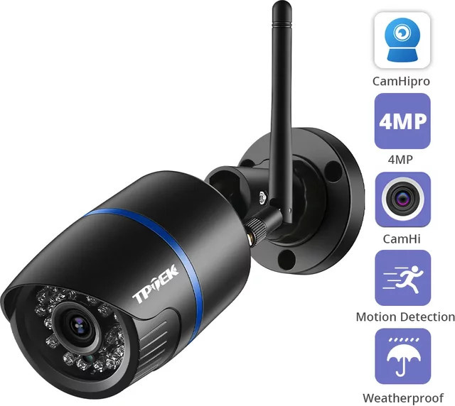 TPTEK IP-WLAN Sicherheitskamera mit 4MP Full HD Videoüberwachung in Schwarz - Bild 1