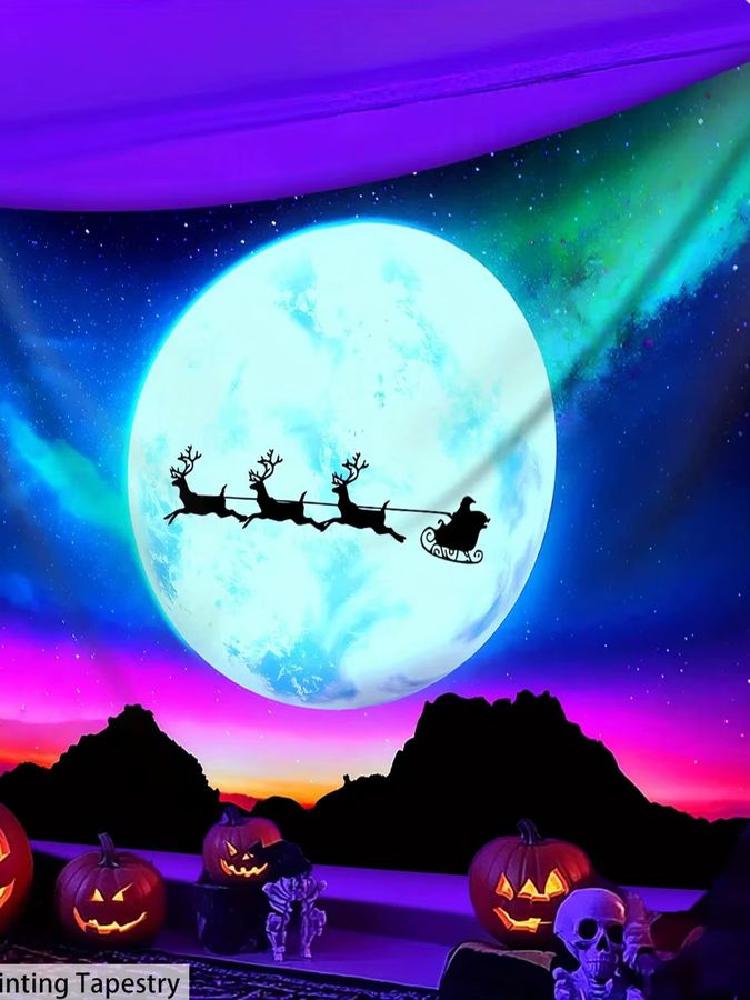 VIKAMA Weihnachts-Wandteppich mit Weihnachtsmann und Schlitten zur Wanddekoration für dein Wohnzimmer - Bild 3