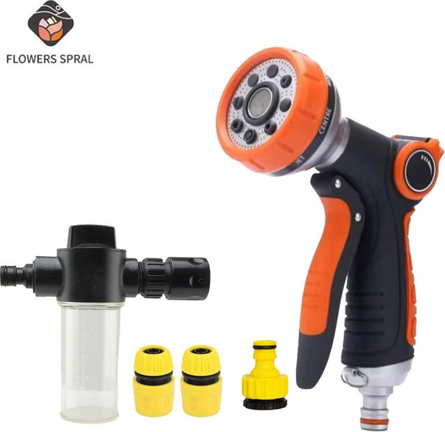 FLOWERS SPRAL Hochdruck-Gartenwasserpistole mit 9 Modi in Orange für Gartenbewässerung und Autowäsche - Bild 1