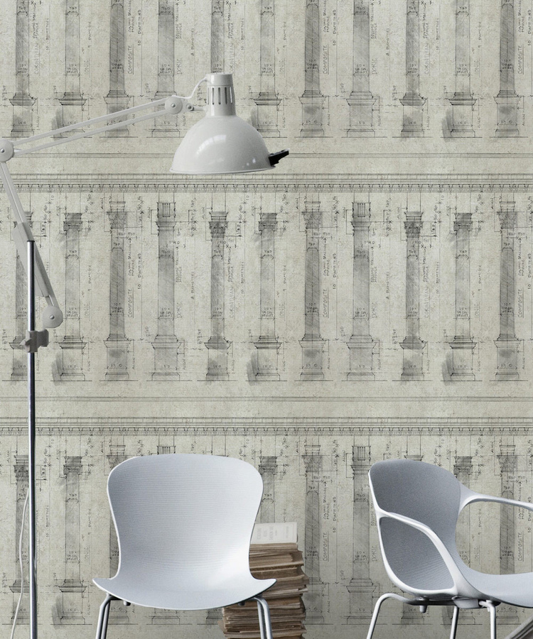 MINDTHEGAP Tapete Colonnade WP20022 in Blau und Grau mit geometrischem Vintage-Design - Bild 1