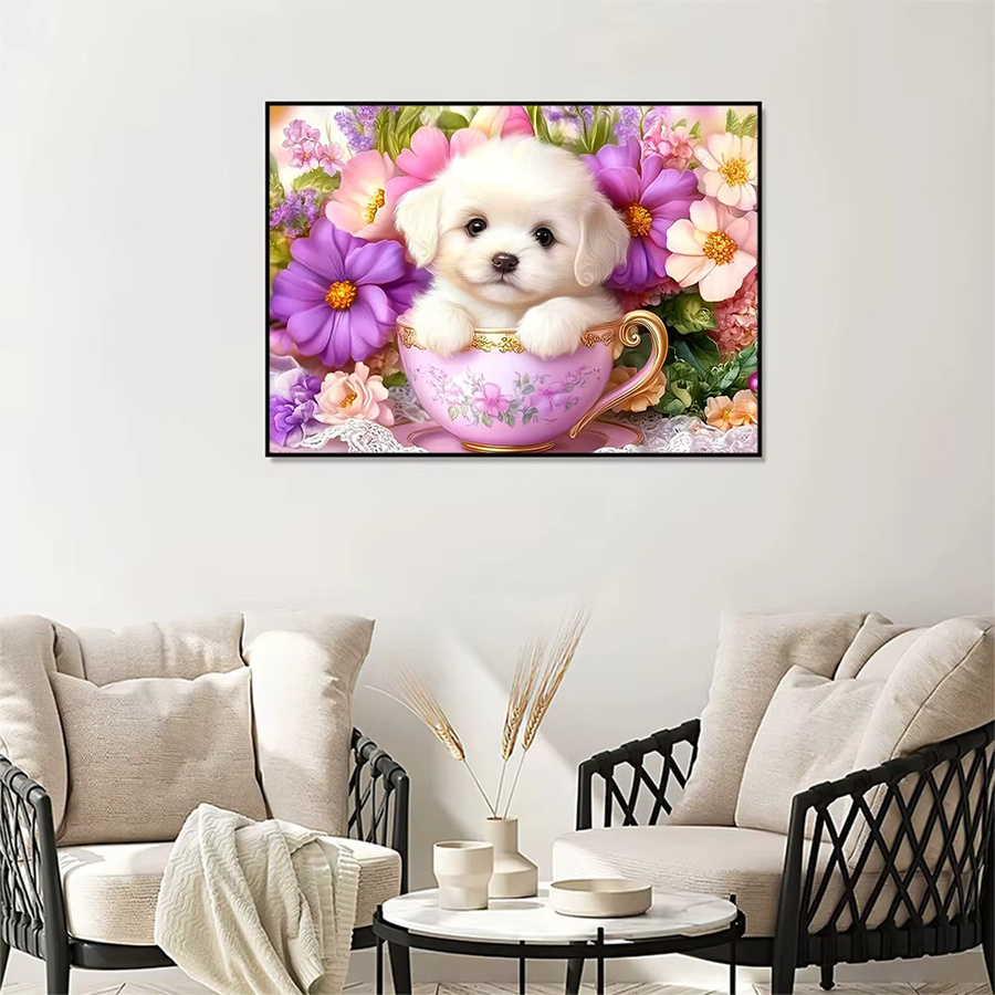 EverShine Diamant-Mosaik Stickerei Hund mit Gänseblümchen als 5D Strass-Malerei in Mehrfarbig - Bild 3