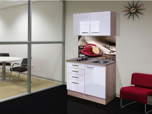 Flex-Well Miniküche Valero Modern in Hochglanz Weiß und Sonoma Eiche mit Elektrogeräten B/H/T: 100 x 200 x 60 cm - Bild 2