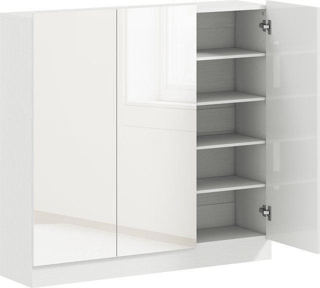 HOMCOM Schuhschrank in Weiß mit Hochglanztüren und Soft-Close-Funktion, Schuhkommode mit Belüftungslöchern und verstellbaren Ablagen, B/T/H: 106,4 x 34 x 108,5 cm - Bild 1