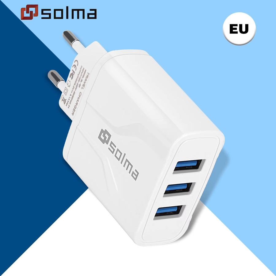 Solma 3-Port-USB-Wandladegerät in Weiß für iPhone, Android und Kameras - Bild 2