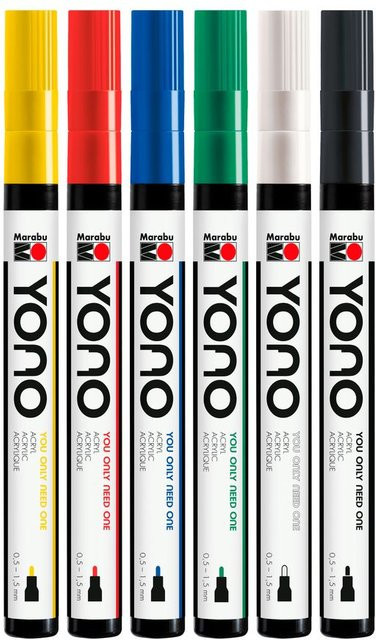 Marabu YONO Marker-Set BASIC 1,5 mit 6 farbigen Textilmarkern und feiner Spitze - Bild 1