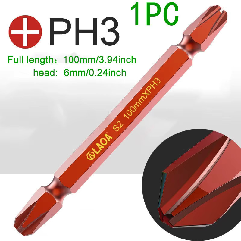 LAOA Präzisions-Doppelkopf-Bit PH3 aus S2-Stahl, magnetisch, rot - Bild 2