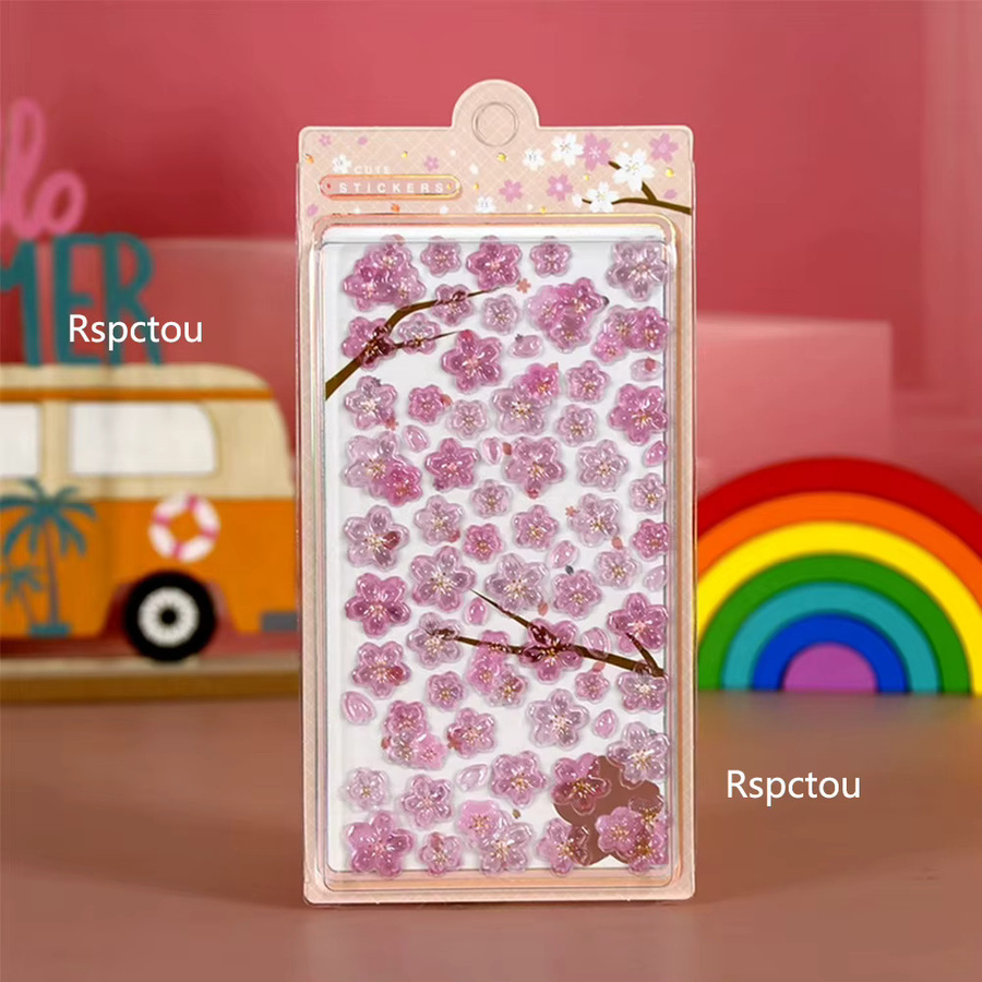 Rspctou 3D Relief Kirschblüten Aufkleber in Rosa aus Resin für Scrapbooking und DIY Journaling - Bild 2