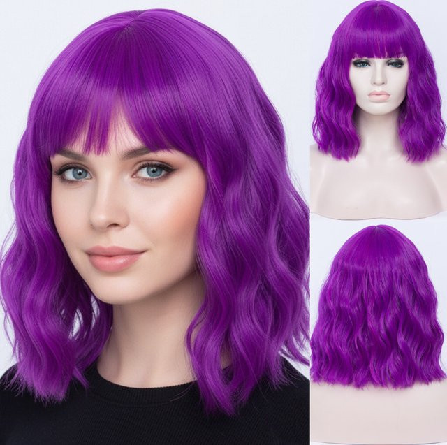 MSIWIGS Bob-Perücke mit Pony, lila, synthetisch, Damen - Bild 1