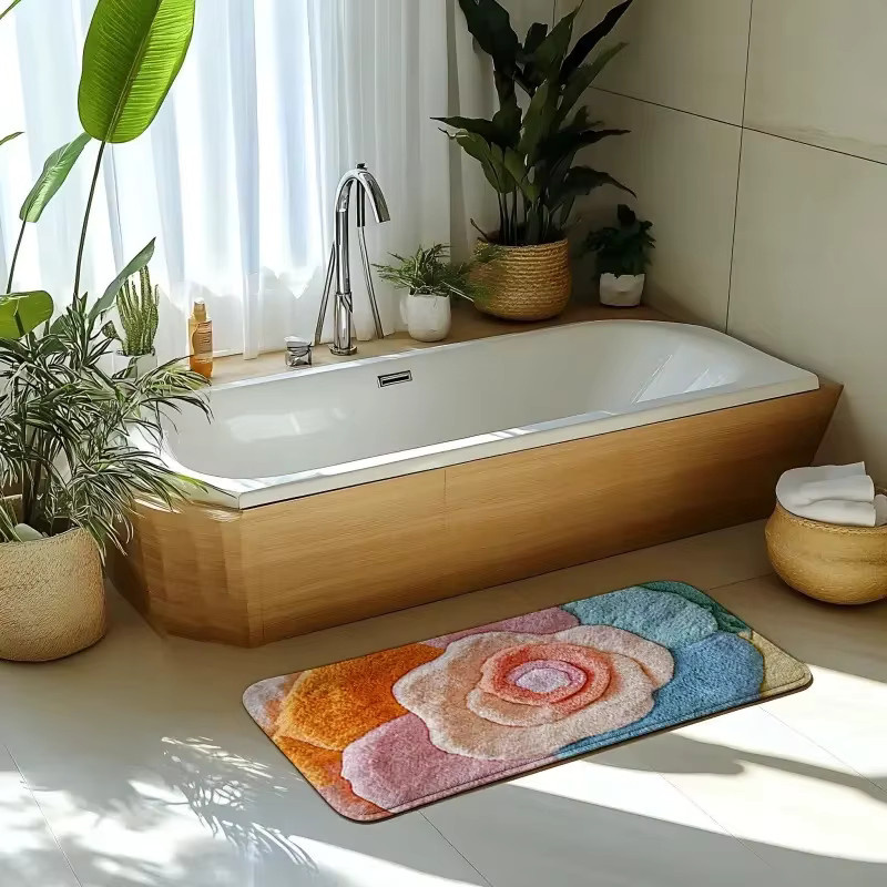 VIKAMA Badezimmer Matte mit floralem Farbverlauf, rutschfest und weich, rechteckig, Multicolour - Bild 2