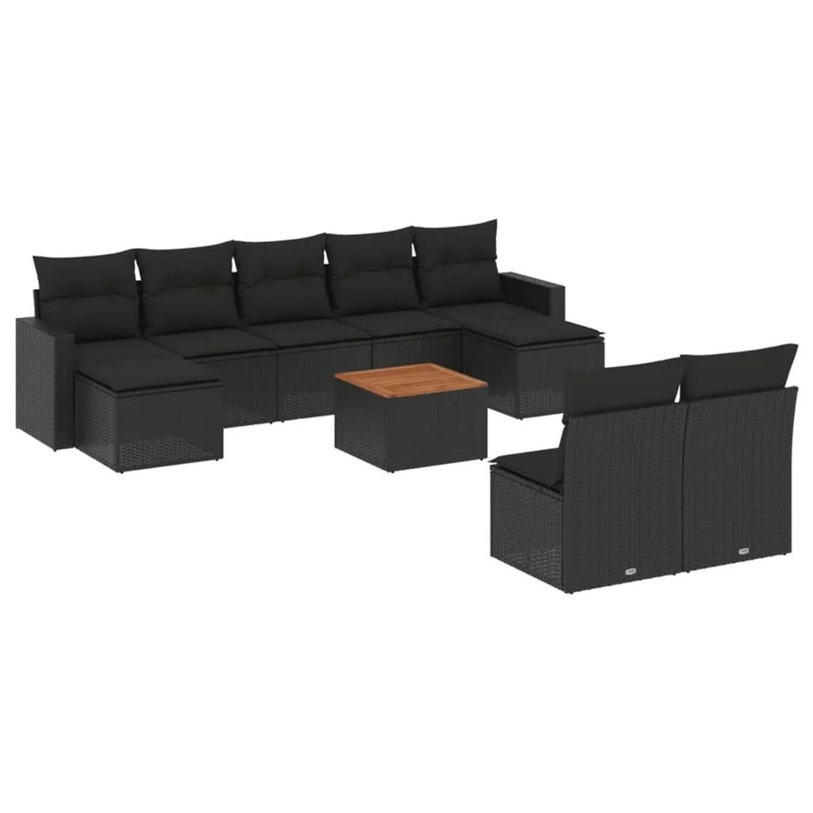 vidaXL 10-tlg. Garten-Sofagarnitur in U-Form aus Polyrattan mit Kissen, Schwarz - Bild 2