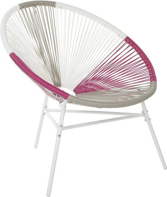 Beliani Cocktailsessel im Boho-Design aus Rattan und Metall, Farben: Weiss, Beige, Rosa, B/T/H: 76 x 76 x 85 cm - Bild 1
