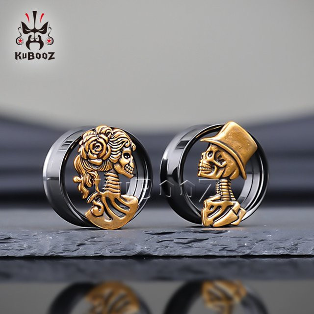 KUBOOZ Ohr Tunnel Plugs Skeleton, Edelstahl, Unisex - Bild 1