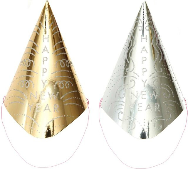 Rico Design Paper Poetry Partyhüte Happy New Year in Silber und Gold, 6 Stück, H: 24 cm, B: 15 cm - Bild 1
