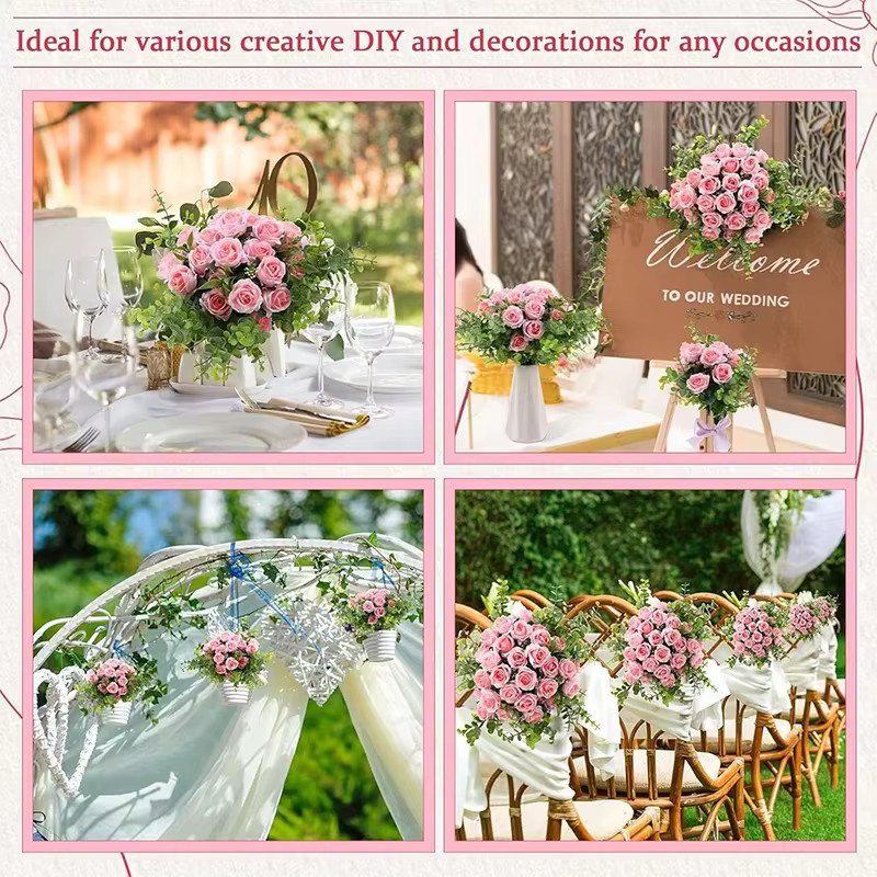 ZQNYCY Rosen-Kunstblumenstrauß aus Seide in Pink für Hochzeit und Heimdekoration - Bild 5