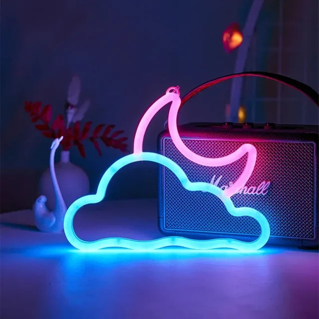 CHOUDAO TECH LED Neonlicht Wolken und Mond als Atmosphärenlicht für deine Wohnraumgestaltung und Feiertagsdekoration USB und Batteriebetrieben - Bild 1