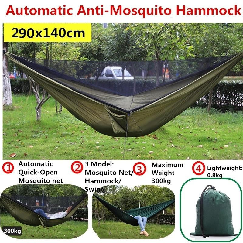 Binchi Outdoor Product Camping-Hängematte mit Moskitonetz und Regenfliege in Grün aus Nylon inklusive Baumgurten - Bild 2